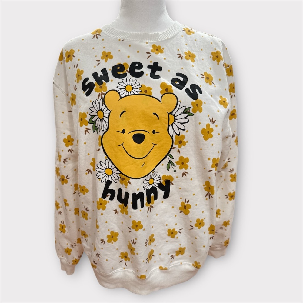 Disney Winnie the Pooh Floral Sweatshirt - Yellow and White Sweet as Honey Large